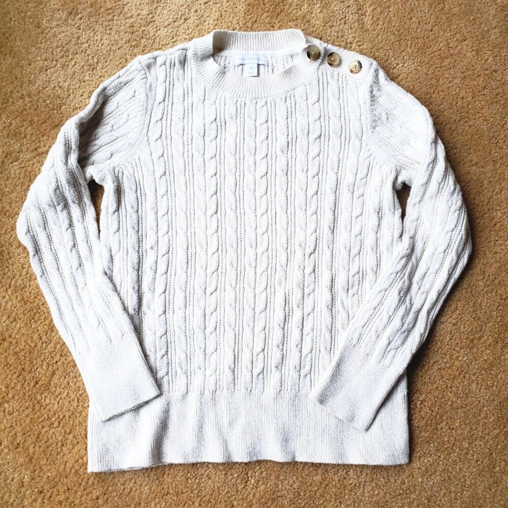 Charter Club Cable Knit Long Sleeve Metallic Sweater Cream Women's Medium Fall